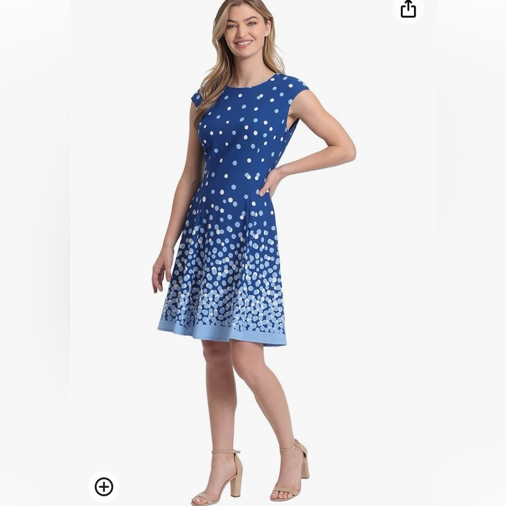 London times blue dots fits and flare dress